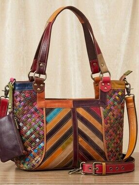 ✨️AmeriLeather Hazelle Woven Leather Chevron Tote Bag With Small pouch. EUC✨️